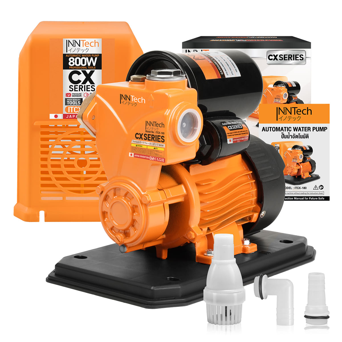 ปั๊มน้ำอัตโนมัติ INNTECH รุ่น ITCX-180 CX SERIES 800W ฝาครอบสีส้ม_8